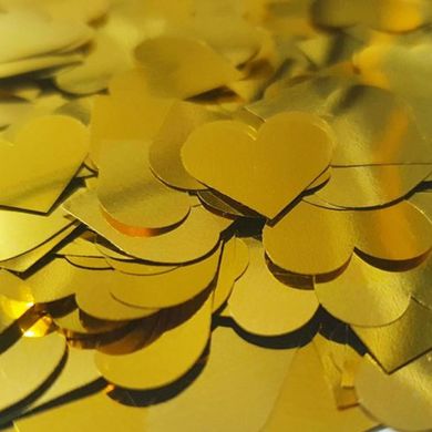 Шарики 3501-3307 Конфетти сердца золотистые 1,5 см 100 г фото