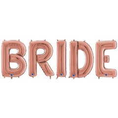 Шарики 3207-1584 Г Буквы "Bride" невеста розовое золото 26" ПАК фото